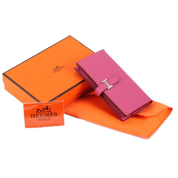 Cheap Fake Hermes Bearn Japonaise Bi-Fold A208 Roseo - Click Image to Close